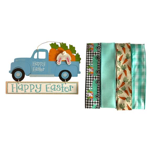 Blue DIY Easter Wreath Making Kit, Spring Sign Ribbon Bundle Set, Door Hanger - Picture 1 of 6